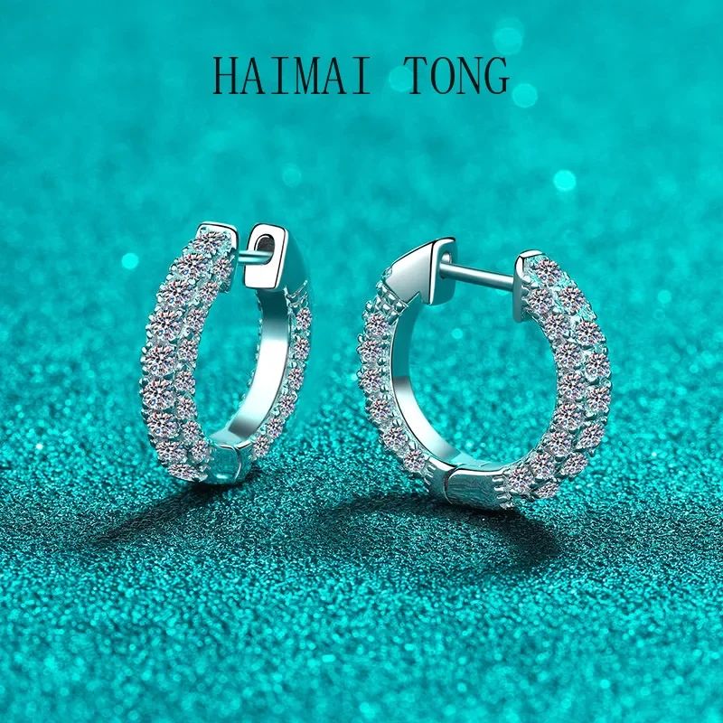 

HAIMAITONG Small Ear Buckle Mozambique Stone Earrings for Women PT950 Platinum Ear Accessories