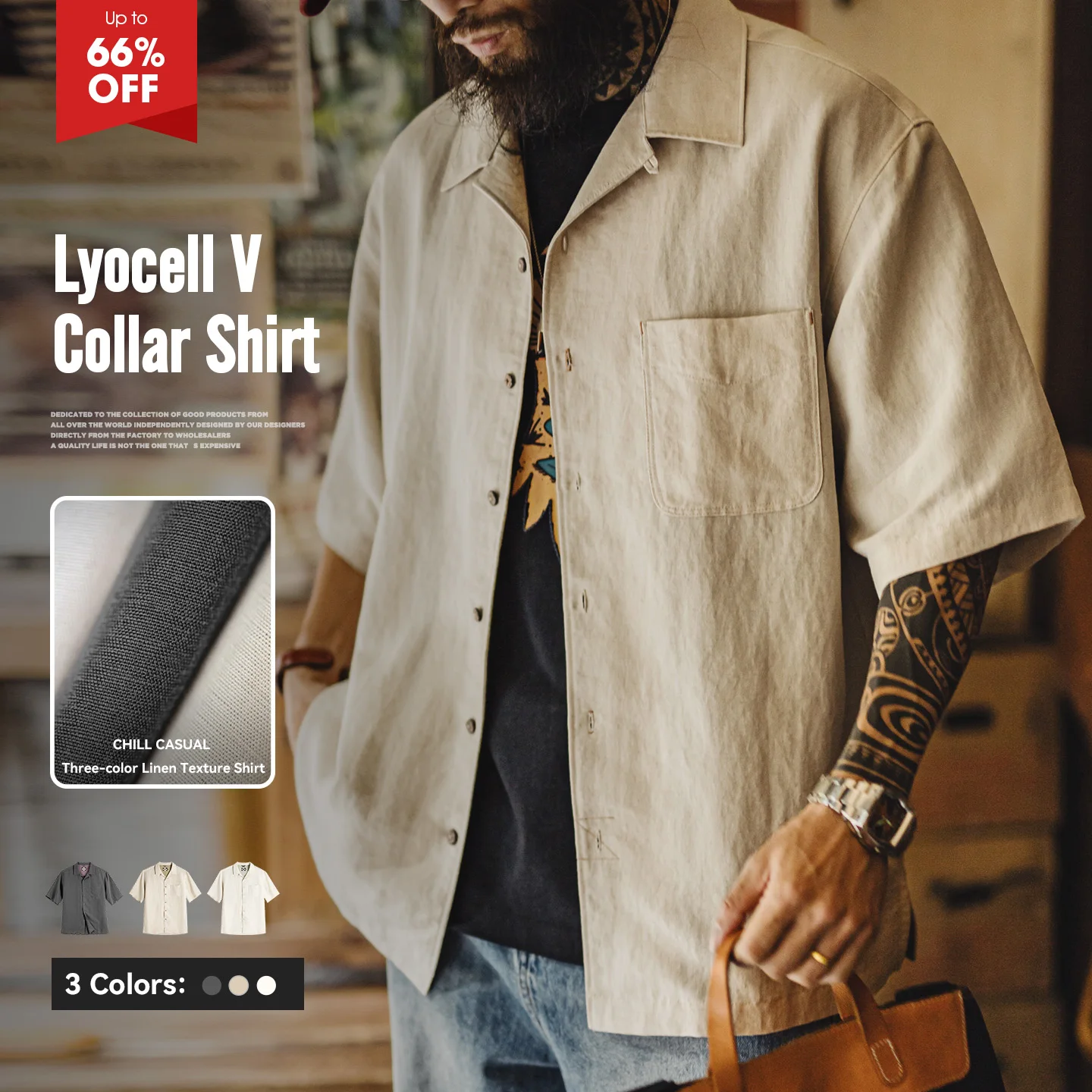 

Maden Men's Lyocell V Collar Shirt Short Sleeve Loose Breathable Casual Summer Old Money Style Button Down Top Flower Labels