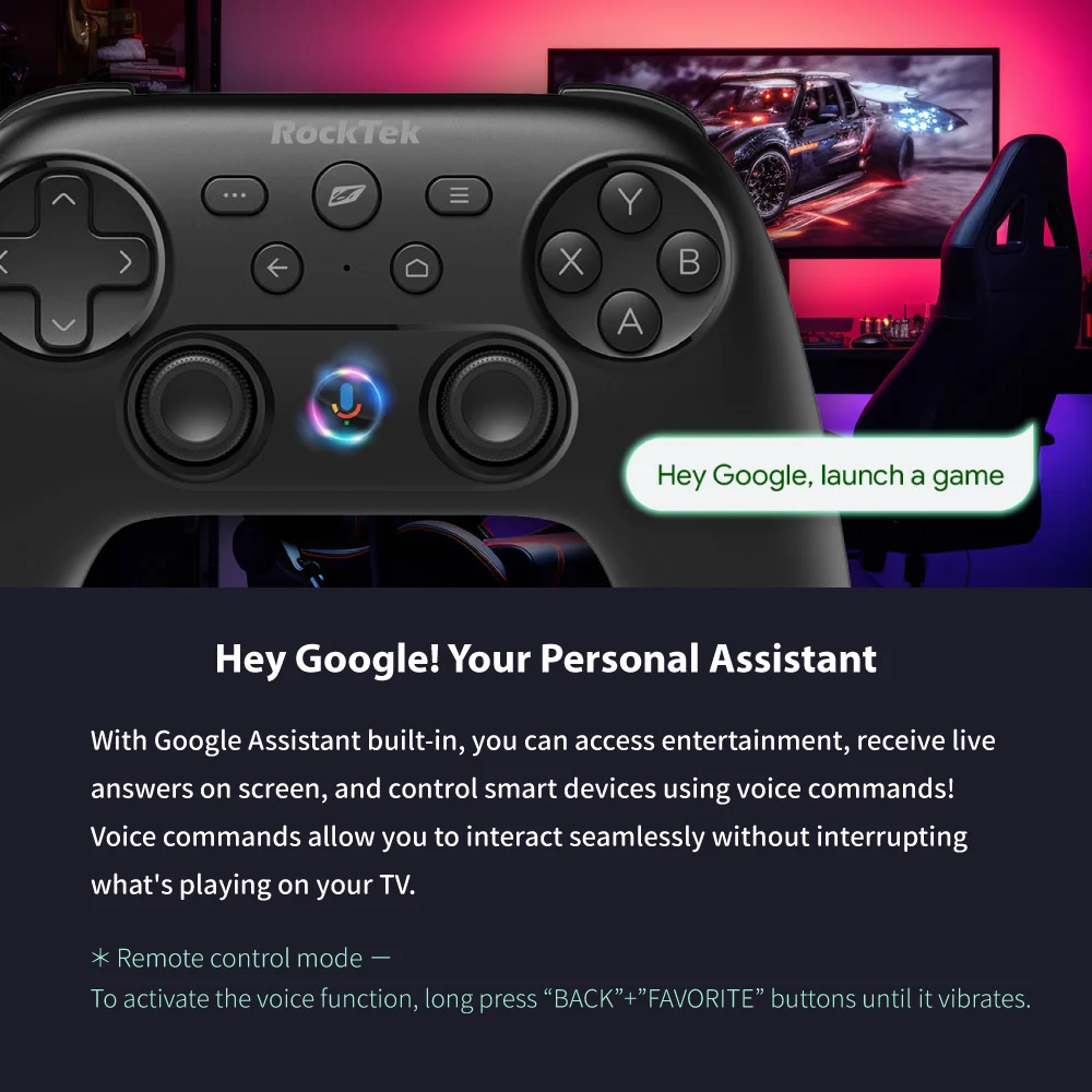 RockTek GP1500 Gamepad with BT and Wired Dual Mode Force Feedback Working with Google Certificated Box TV Stick Dongle Android