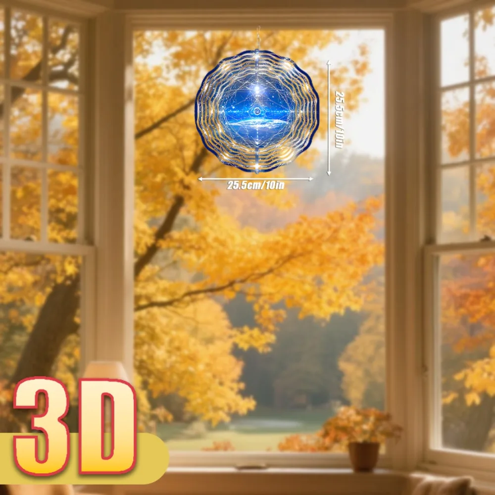 CIFbuy 3D Glowing Spherical Network Wind Spinner 360° Rotating Hook Durable Iron Art DIY Outdoor Garden Yard Home Decor Ornament