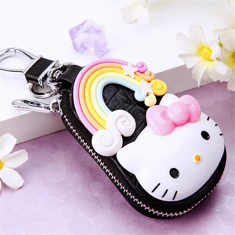 Lovely Sanrio Hello Kitty Keychain Car General Key Leather Case Keychain Protective Case Decorative Product Car Key Holder Purse