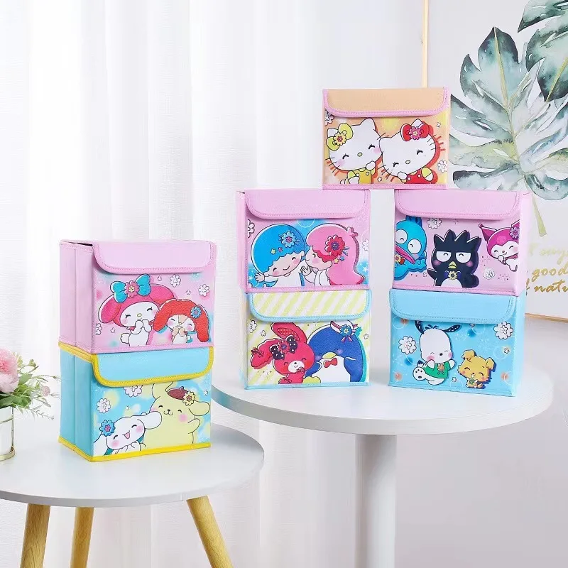 

Sanrio Kuromi Desktop Storage Box Cinnamoroll Kitty Melody Pochacco Pompompurin Foldable Storage Basket Kids Gifts Divided Boxs