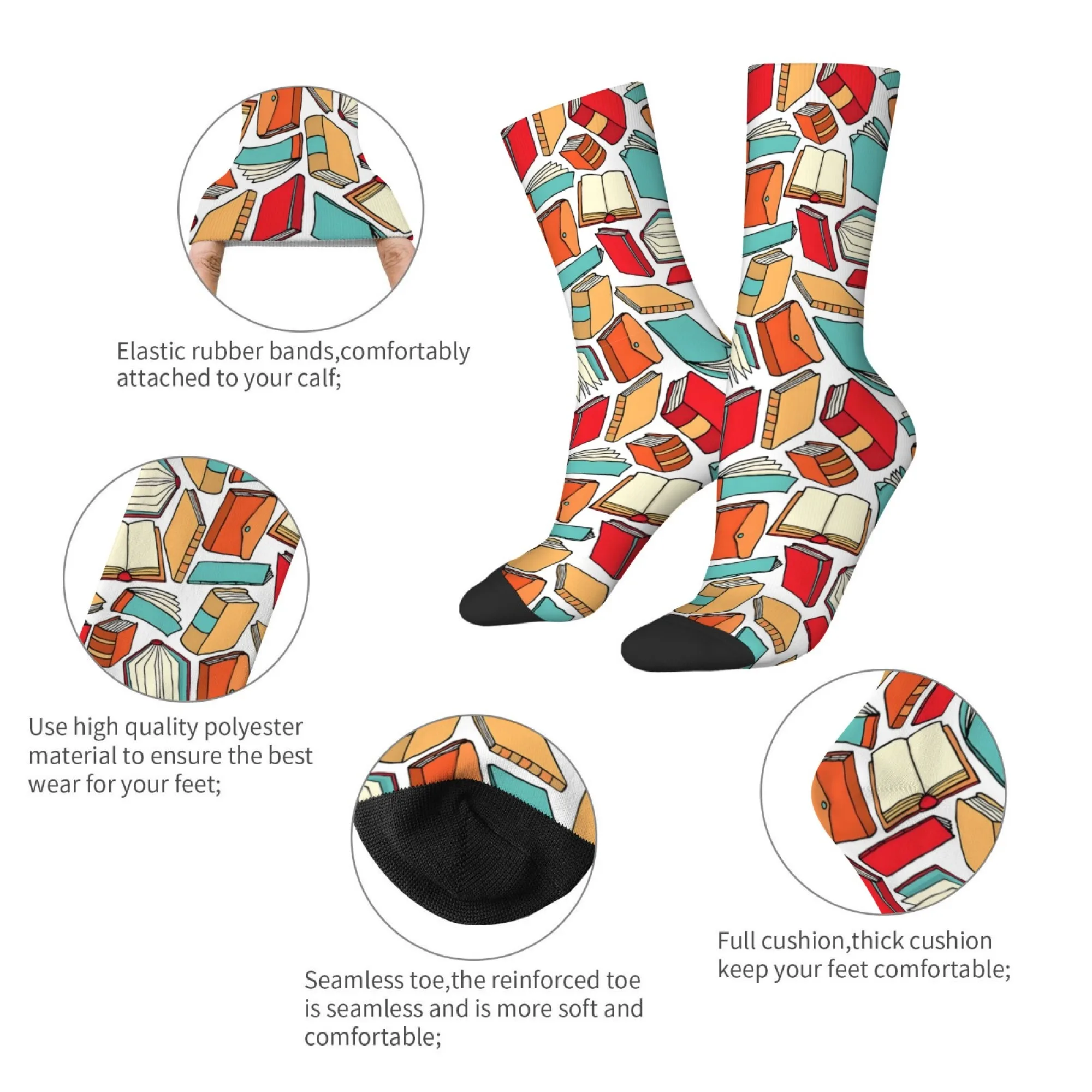 Cartoon-themed Novelty and Fun Socks Book-print Mid-calf Socks Retro Street Style Outdoor Wear Soft and Skin-friendly Socks