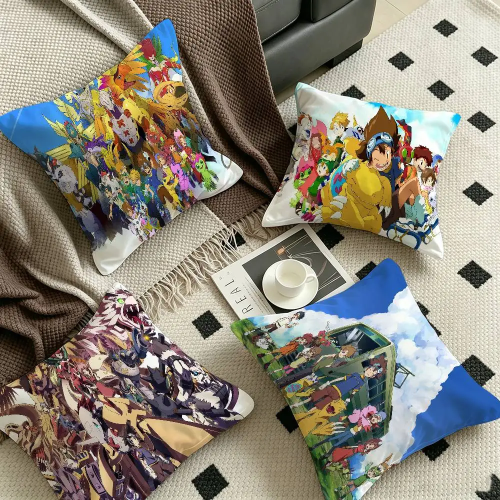 Virtual Digimon Anime Pillow Covers Cartoon Sofa Decorative Home Double-sided Printing Short Plush Cute Cushion Cover