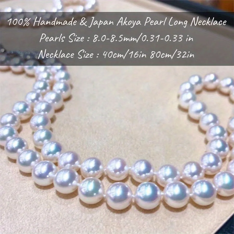 MYSOYA اليابانية أكويا اللؤلؤ قلادة طويلة 8-8.5 مللي متر إكسسوارات اللؤلؤ الياباني مع صندوق هدية هدية مثالية لعيد ميلاد الزفاف