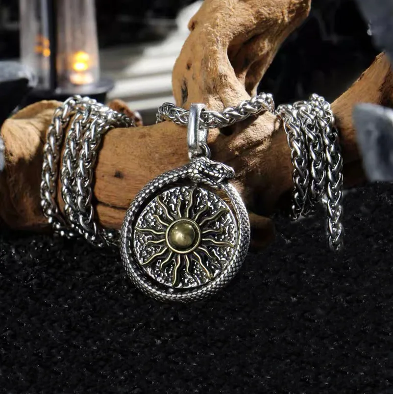 Silver Rotating Retro Serpent Celestial Necklace, Small and Versatile, High End Jewelry