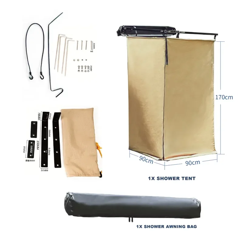 Awnlux Quick Open Aluminum Alloy Retractable Camping Vehicle Off Road Roof Side Shower Tent for Cars