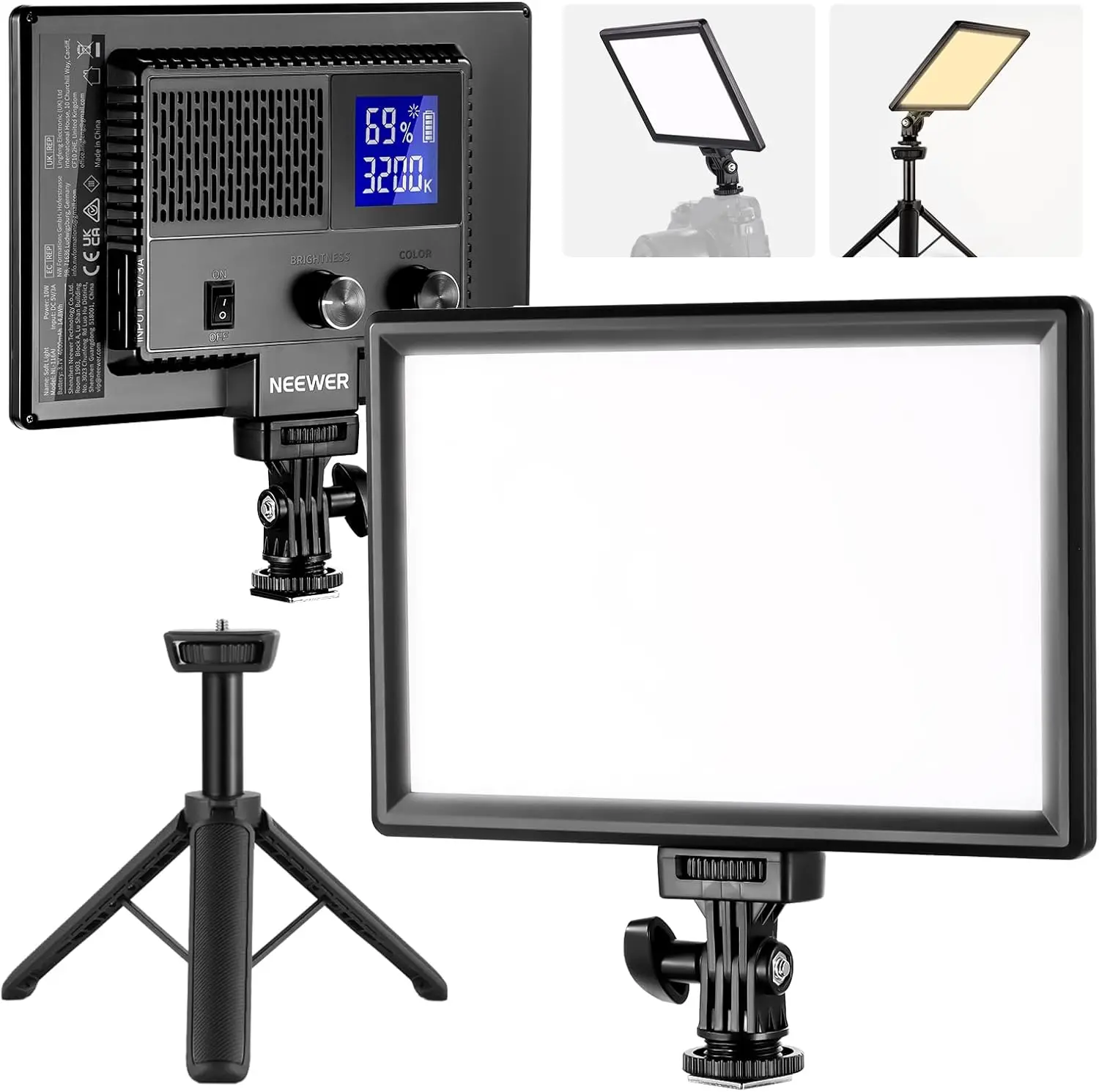 

9" Dimmable LED Video Light Panel with Tripod, USB-C, 3200K-5600K CRI95+ for Studio Photography & Streaming