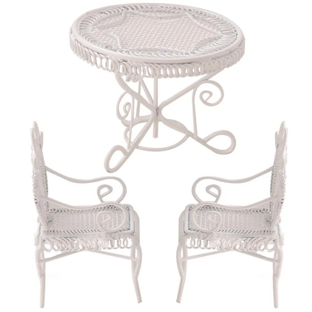 Iron Miniature Coffee Table Decorative Furniture House Table Chair Compact Mini House Furniture Mini House Accessory House