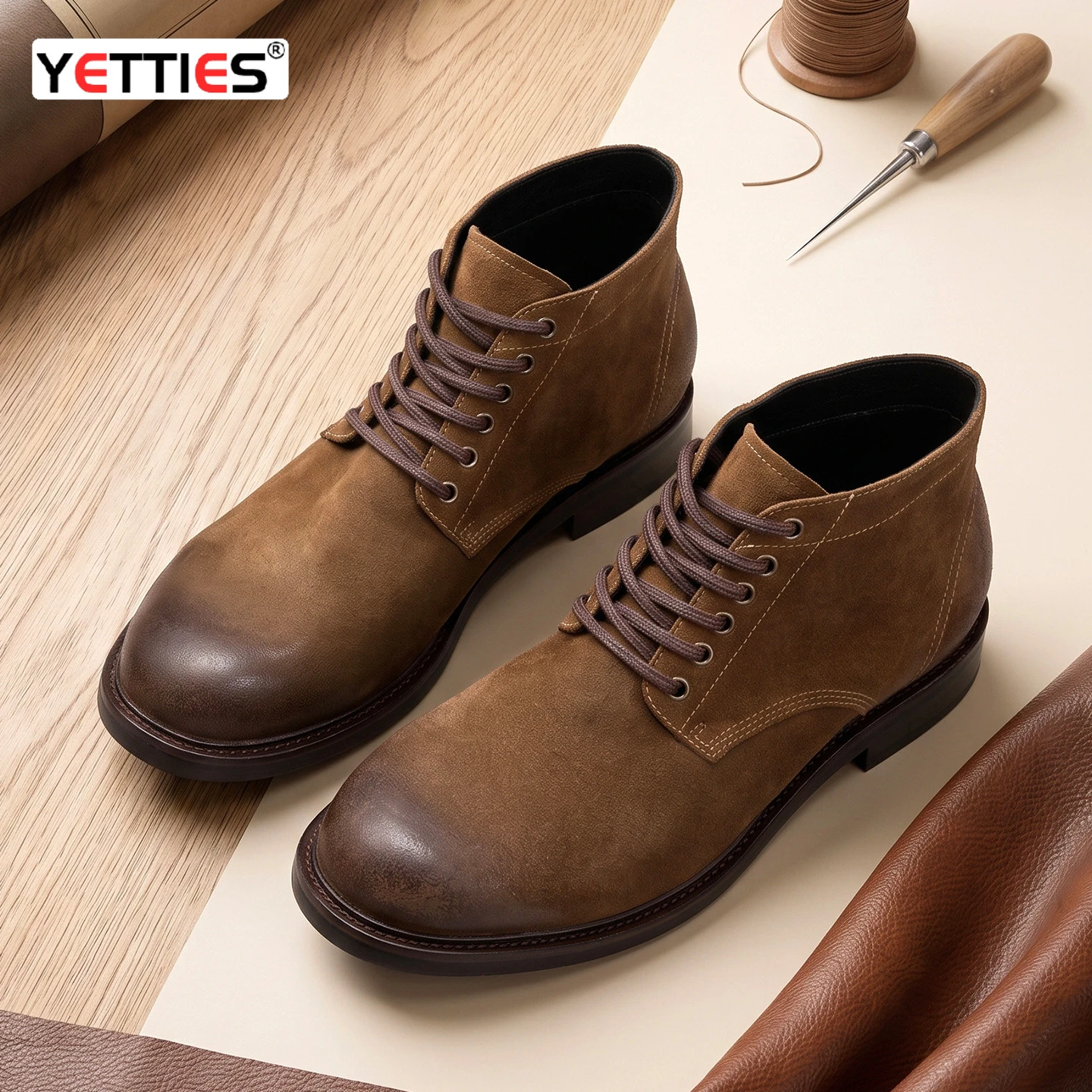 Men's New Autumn Winter Round Toe Lace-Up Work Boots | Genuine Suede Leather Zipper Ankle Boots Handmade Trendy Combat Footwear