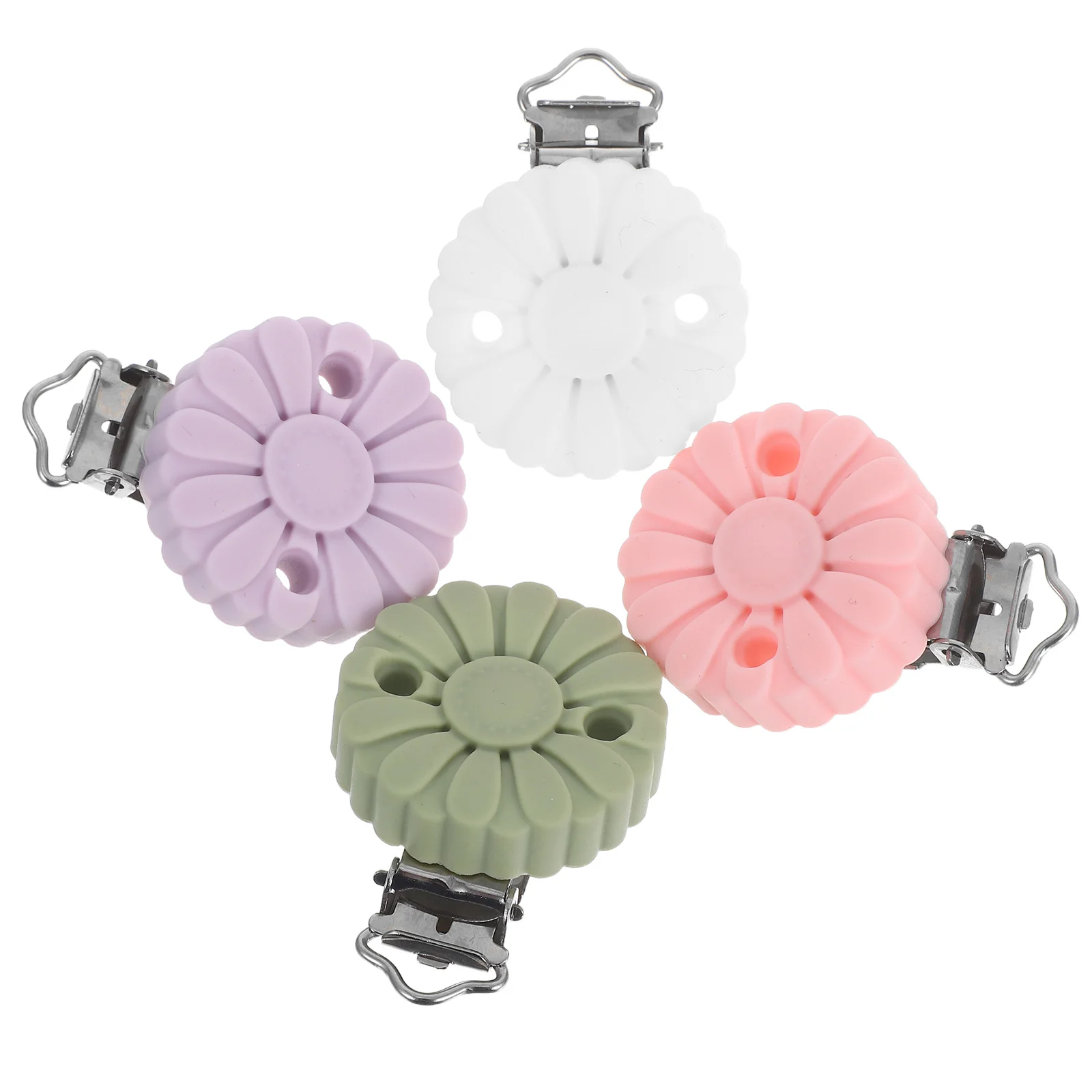 

4Pcs Silicone Baby Pacifier Clips Sunflower Design Food Grade Holder Clip Teething Suspender Clips DIY Pacifier Chain Holder