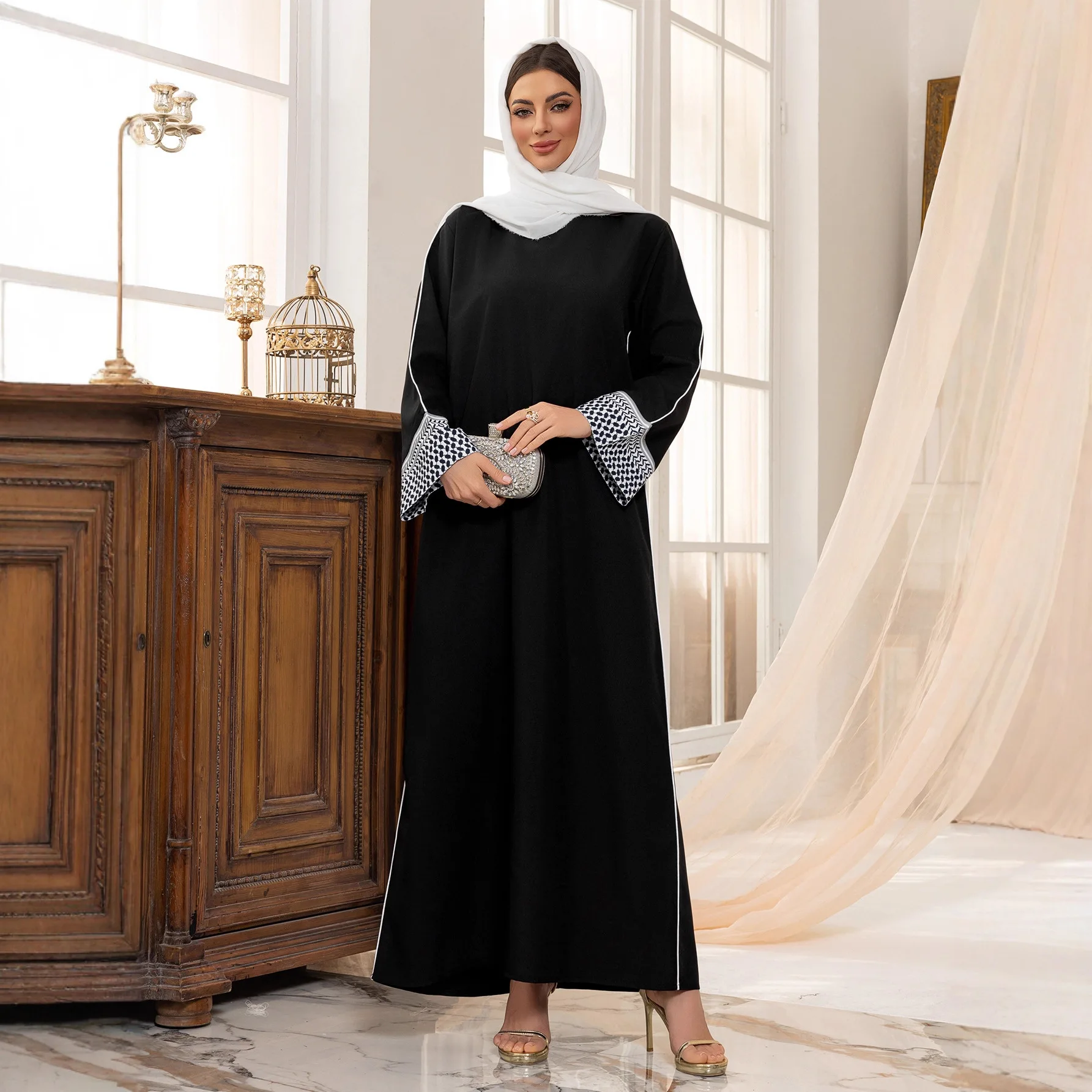 

Элегантное женское мусульманское платье-джалабия в этническом стиле, турецкое, дубайское, с лоскутным узором, летнее, 2026