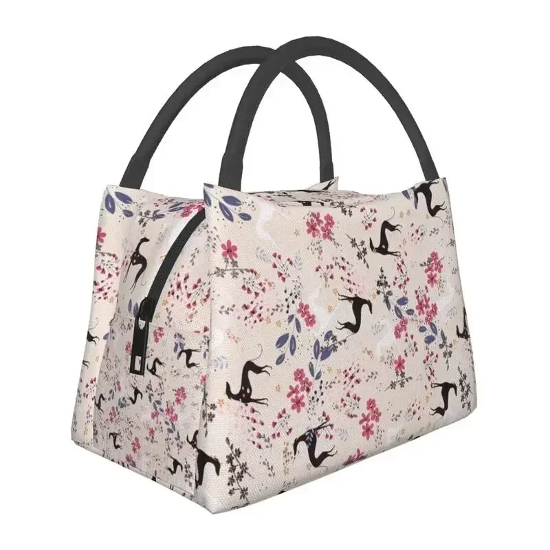 Custom Greyhound Sighthound Flower Love Lunch Bags Women Cooler Warm Insulated Lunch Box for Picnic Camping Work Travel