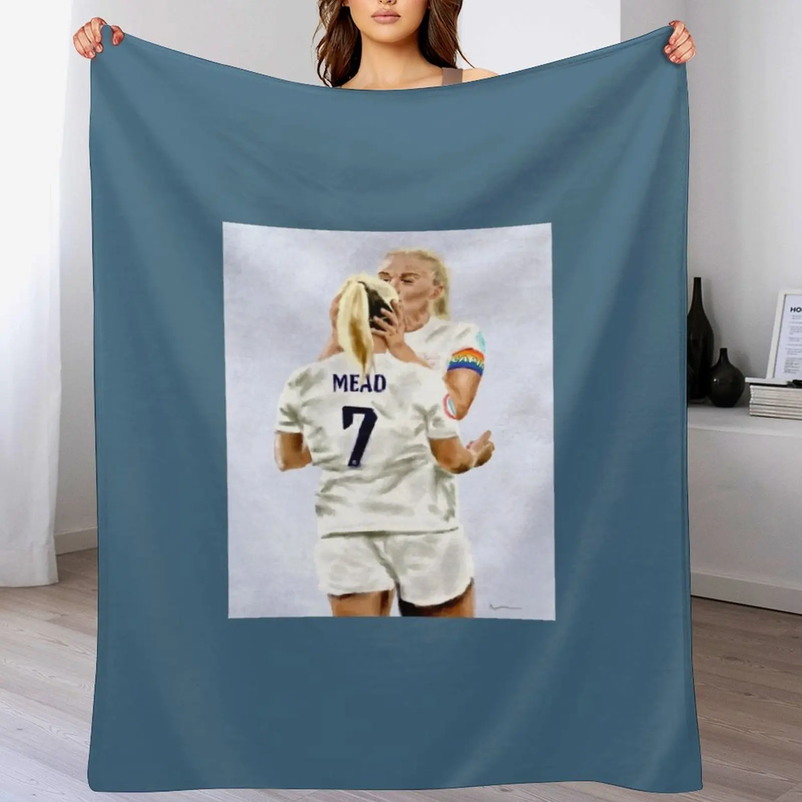 

Painting of Beth Mead and Leah Williamson after beating Norway Throw Blanket Custom funny gift Travel Blankets