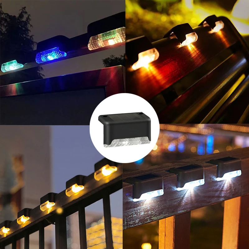 4PCS Solar LED Wall Light Step Railing Patio Stair Yard Garden Decoration Solar Deck Light Decor Outdoor Holiday Home Parterre