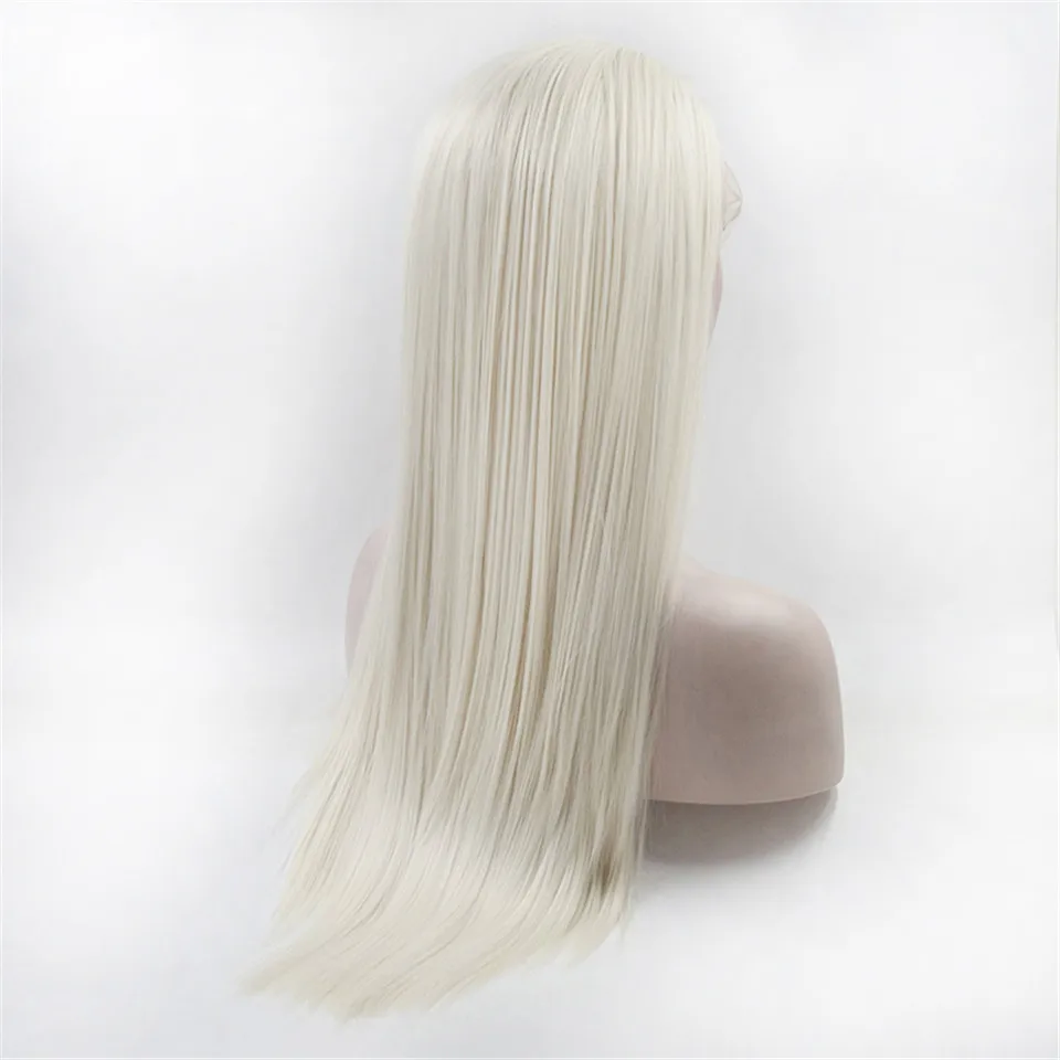 Long Silky Straight Blonde Wigs Synthetic Lace Front Wigs 60#White Blonde Hair Heat Resistant Long Hair Wigs For Women Cosplay