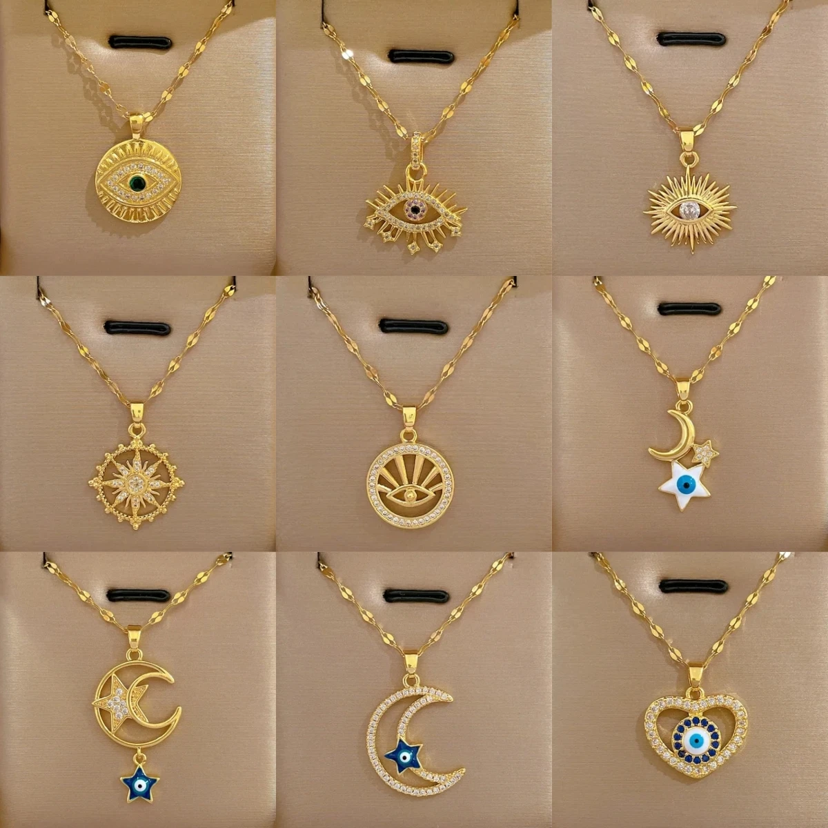Fashion High-End Feeling Devil's Eye Copper Pendant Necklace Women's Accessory Luxury Versatile Stainless Steel Clavicle Chain