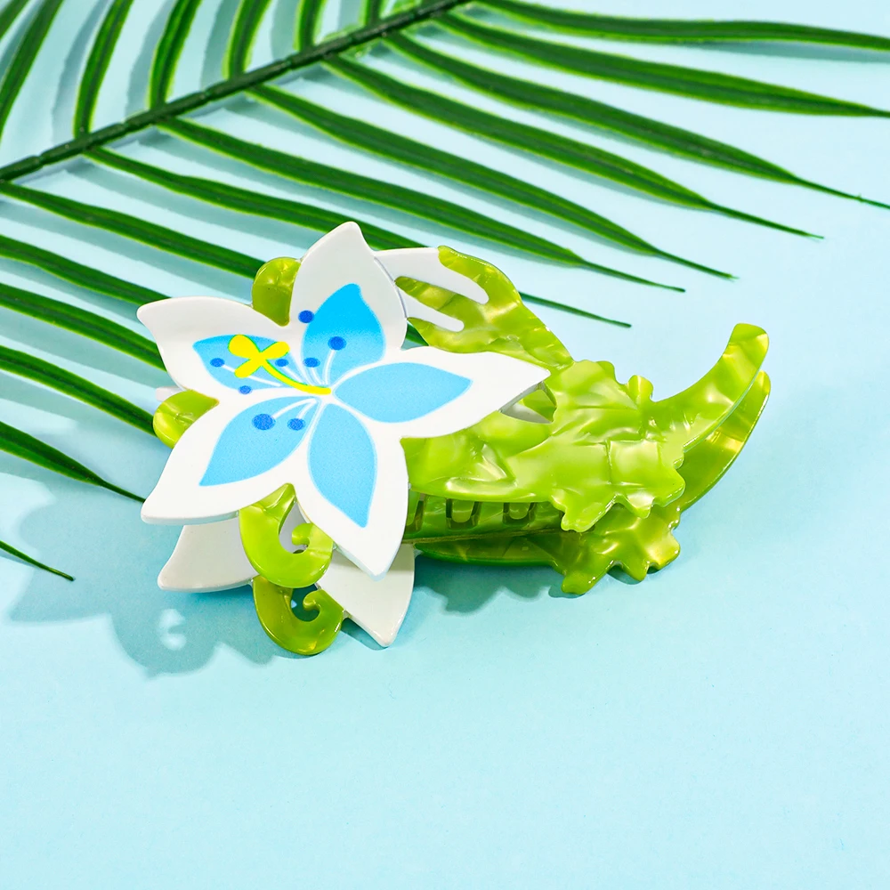 Unique Blue Yellow Petal Hair Claw Multifunctional Hair Accessory for Hairstyling Shark Clip Hair Gripper Decorative Hairpin