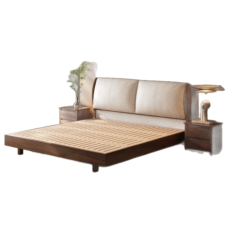 

Solid wood bed black walnut soft bag bed 2 meters master bedroom queen bed soft bag