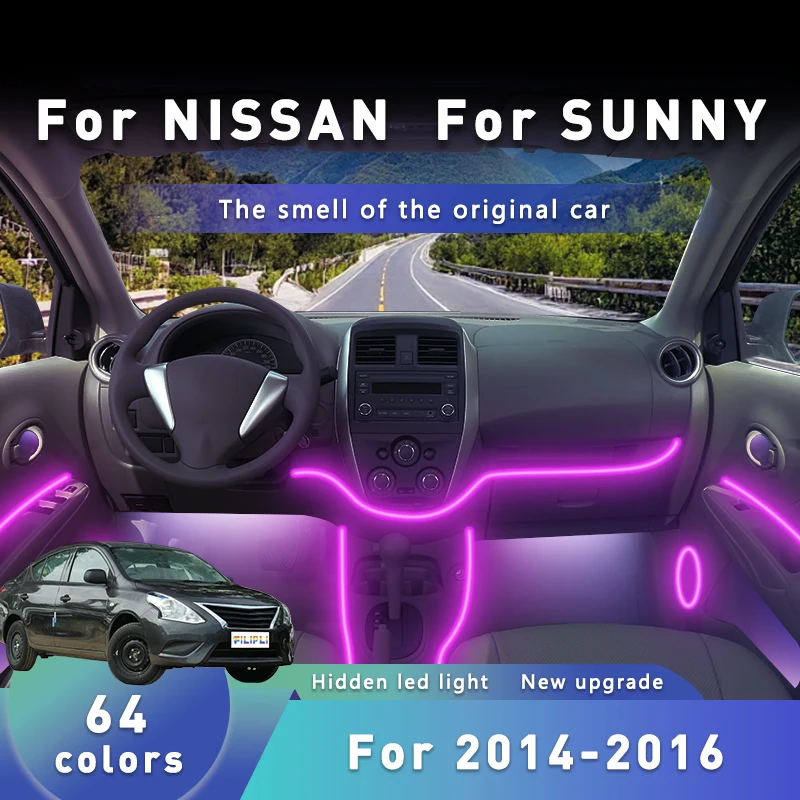 

FILIPLI For NISSAN SUNNY For 2014-2016 Precision Fit Car Interior LED Neon Ambient Light Music Sync Rhythm Light Easy To Install
