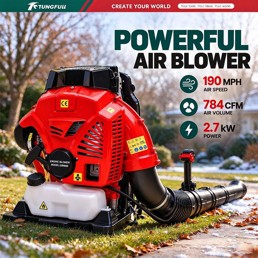 Heavy-Duty Backpack Petrol Engine Leaf Blower 2.7kW 190MPH 784CFM, Air Blower for Garden Courtyard Leaf Snow Dust Cleaning