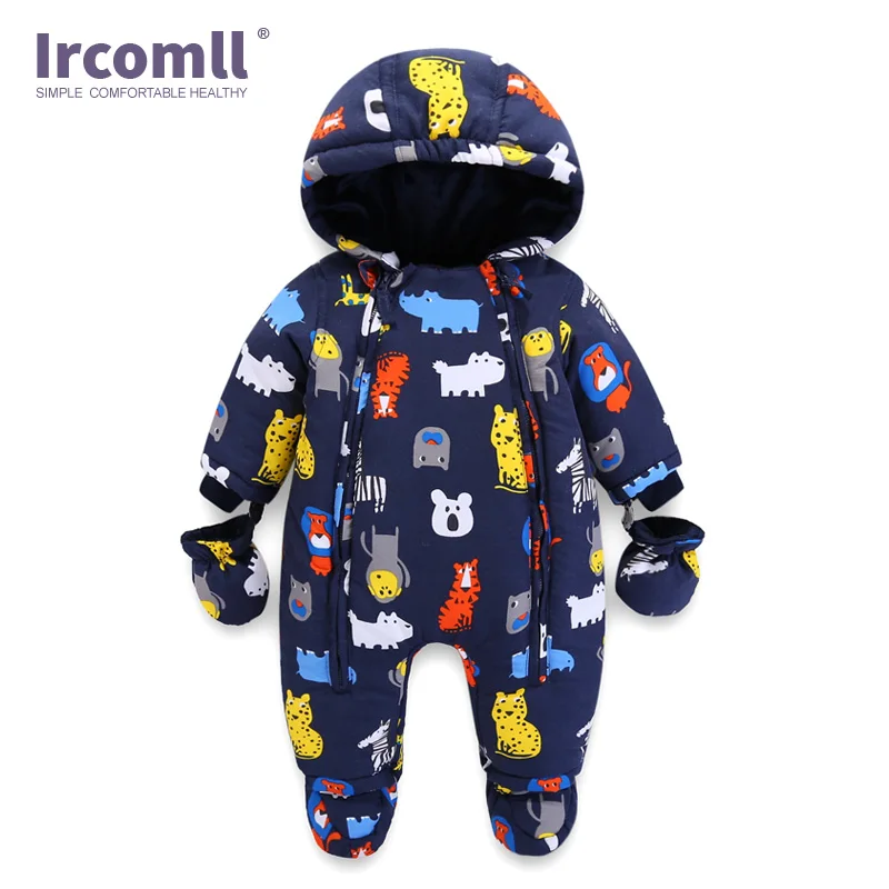 Ircomll 2025 Newborn Baby Rompers Winter Thick warm Kid Baby Girls Boys Infant Clothing Camo Flower Hooded Jumpsuit Kids Outwear