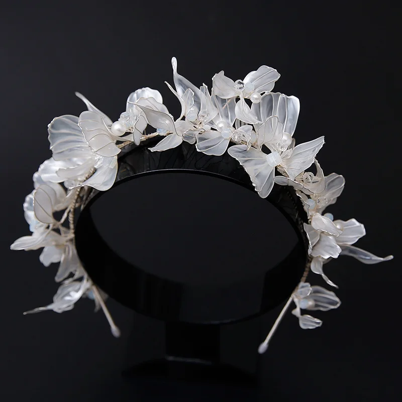 SLBRIDAL Handmade Flexible Resin Flower Crystal Rhinestones Bridal Tiara Headband Wedding Crown Hair Accessories Women Jewelry