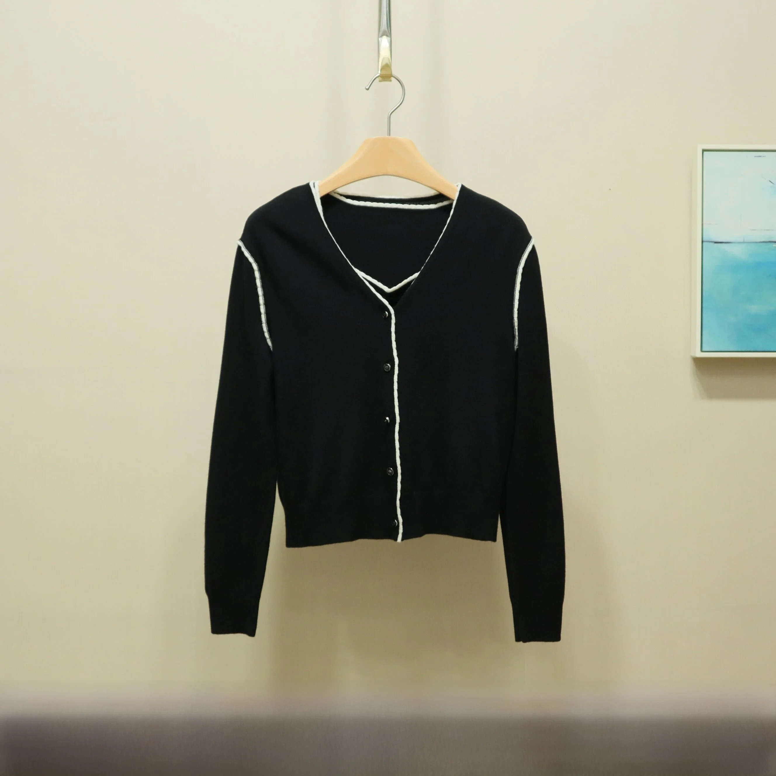 

Women's Open Cardigan Vest Two-Piece Set Spring New Sle Polyester Wool Acrylic Nylon Long Sve ort Length Button up