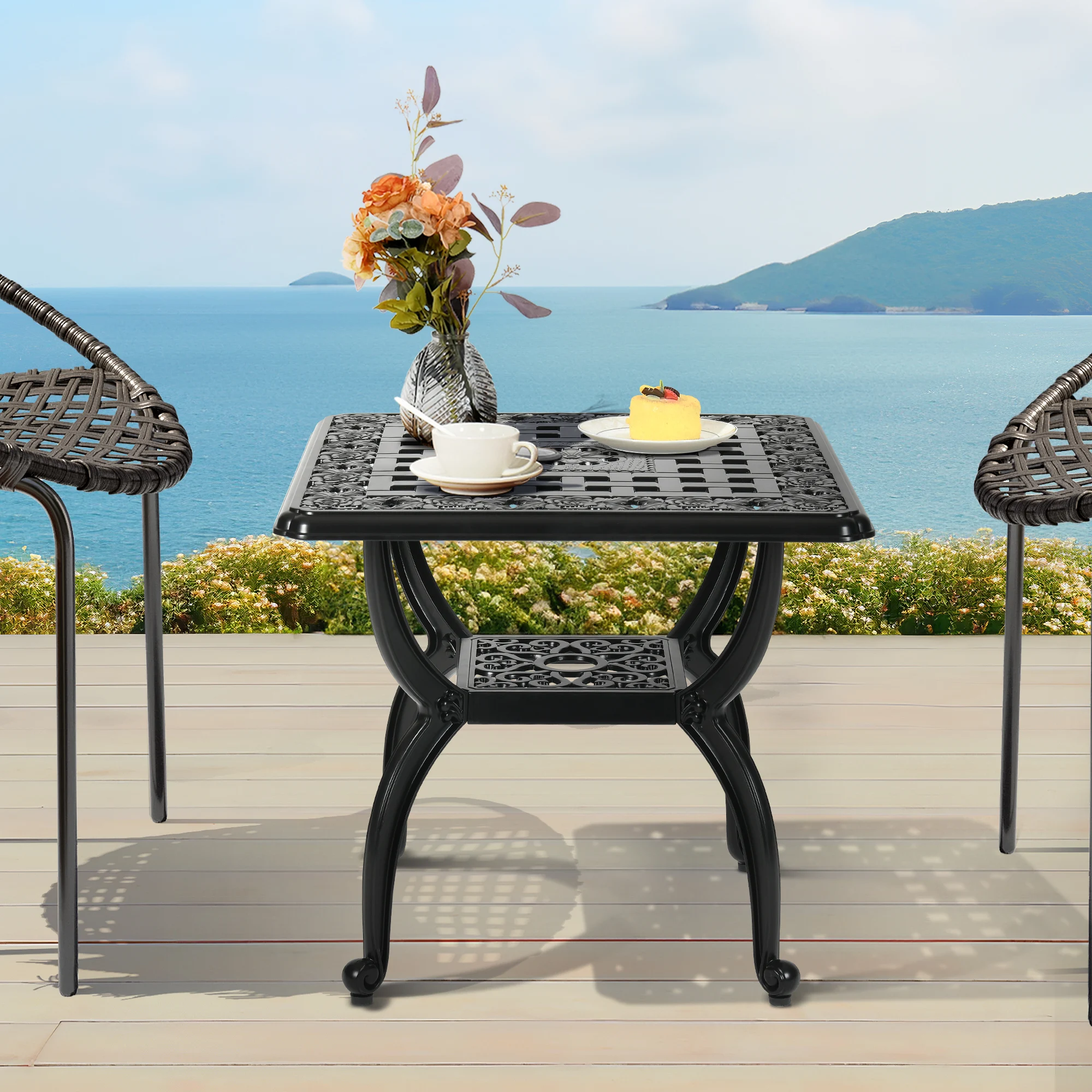 Patio Aluminum Side Table Outdoor End Table Small Square Bistro Coffee Table