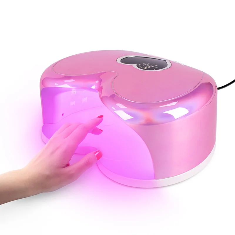 Cute Heart Shape Fast Drying Manicure Pedicure Machine Light Weight 96W Hybrid Pro Cure UV LED Nail Lamp