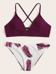 Sexy Bandeau Bikini Set kobiety Floral losowe Bikini we wzory zestaw strój kąpielowy push up kostiumy kąpielowe wyściełane stroje kąpielowe strój kąpielowy