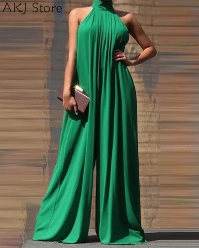 Imagen 1 del producto Mono de pierna ancha sin mangas con cuello alto para mujer