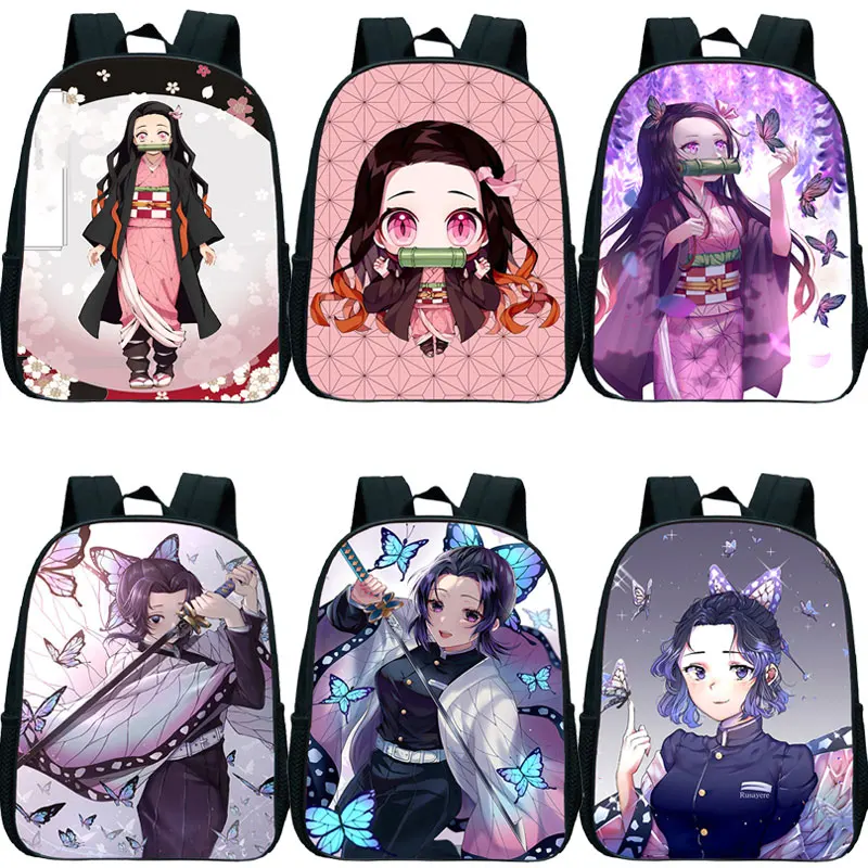 Demon Slayer:Kimetsu No Yaiba zaino borse da scuola per bambini Nezuko Kochou Shinobu Anime Bagpacks Kindergarten Bookbag Mochila