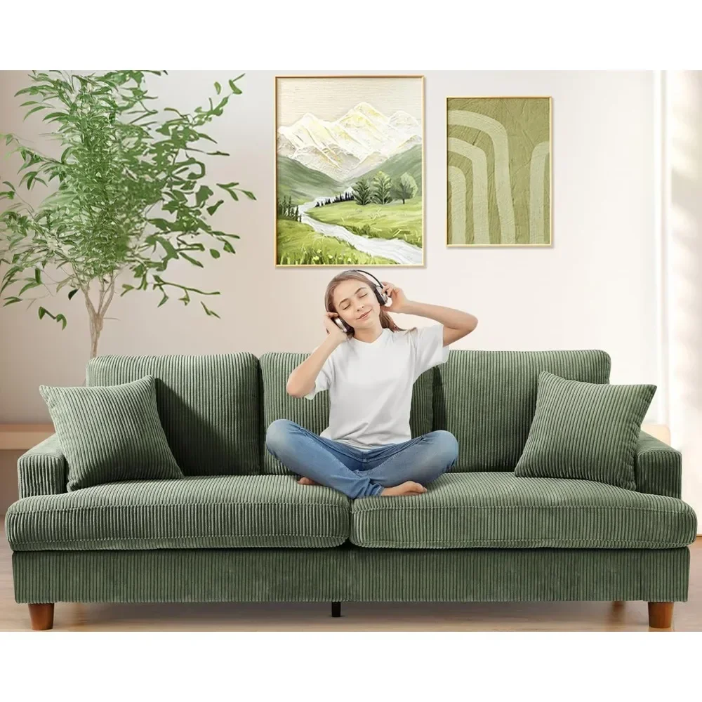 

87in Green Sofa, Couches for Living Room 21in Extra Deep Seats, Comfy Corduroy Sofas for Living Room No Tool Assembly