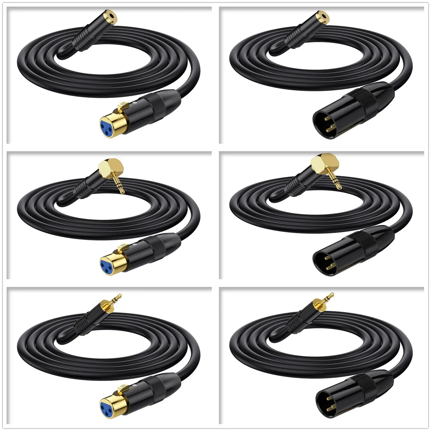 Cable de 3,5 mm a XLR, conector desequilibrado de 1/8 pulgadas TRS estéreo macho a XLR macho micrófono cable de audio conector hembra de ángulo recto a XLR