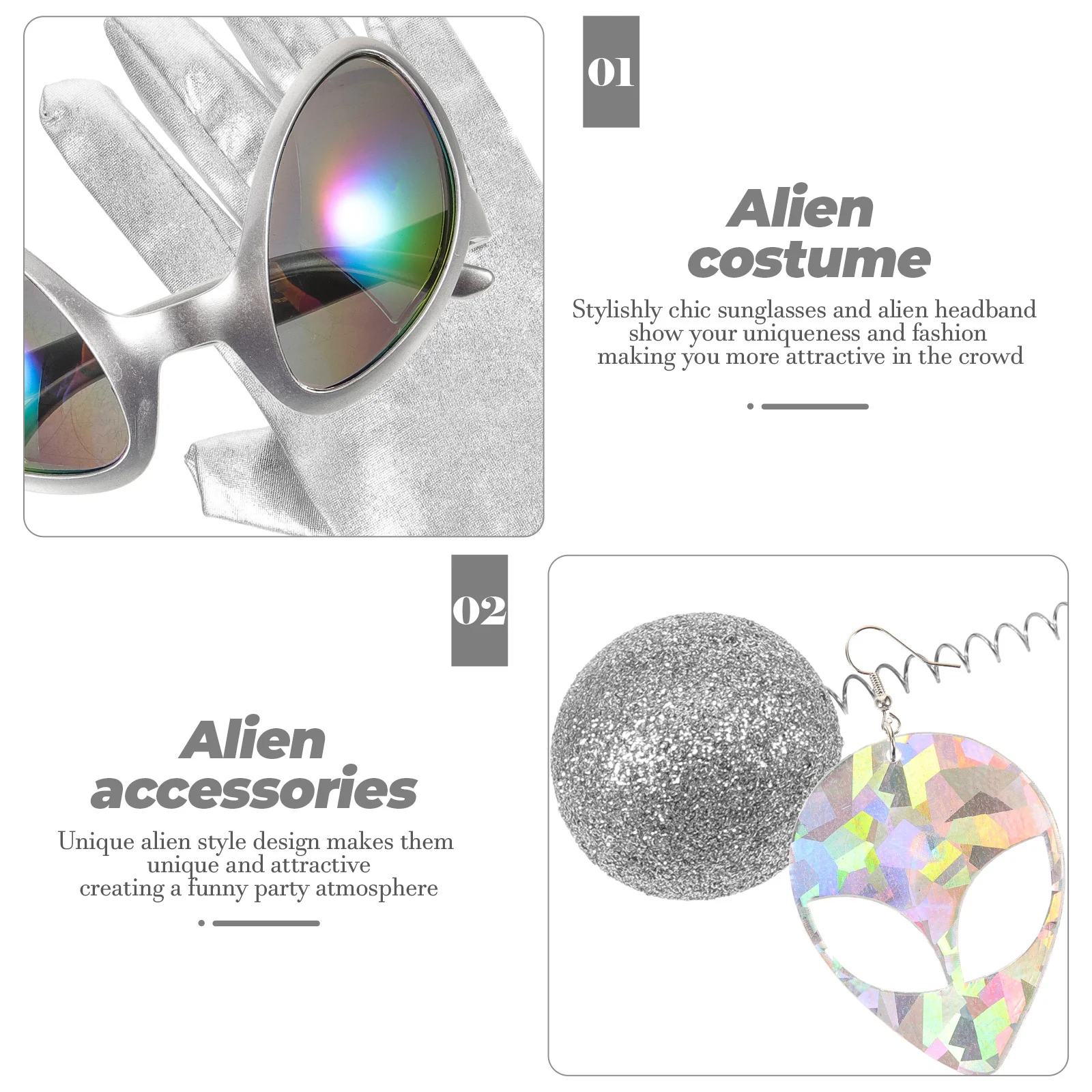 1 Set Party Stirnband Brille Handschuhe Halskette Ohrringe Cosplay Kostüm Zubehör Alien Antenne Requisiten Festival Event