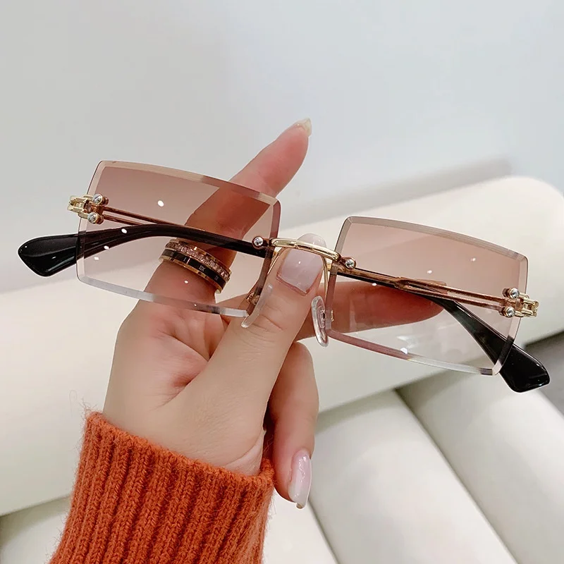 Luxury Brand Rectangle Ladies Sunglasses Women Rimless Square Sun Glasses for Women Men Color Gradient