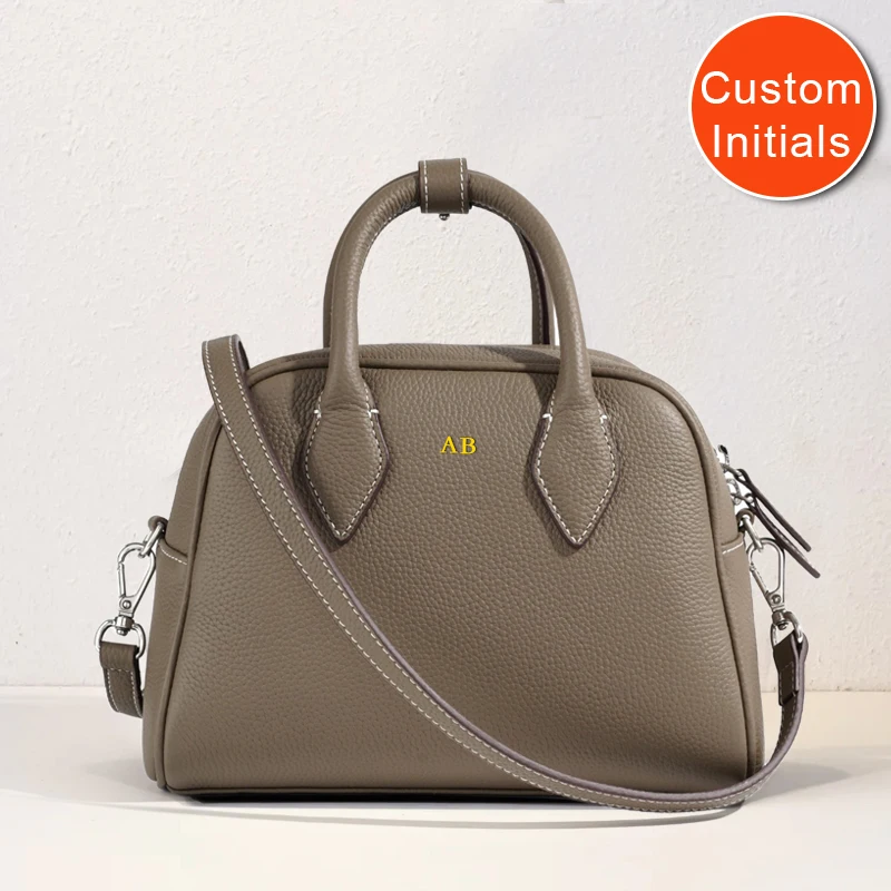 

Free Custom Initials Genuine Leather Boston Bags For Women Luxury Designer Handbags Purses 2025 New In Natural Cowhide Shoulder
