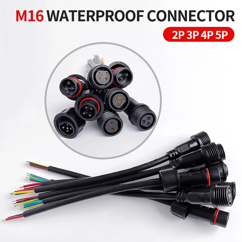 

5/20Pcs M16 Waterproof 2 3 4 5 Pin IP65 Cable Wire Plug for LED Strips Male and Female Jack 22mm nut Connector 20CM OD 6mm