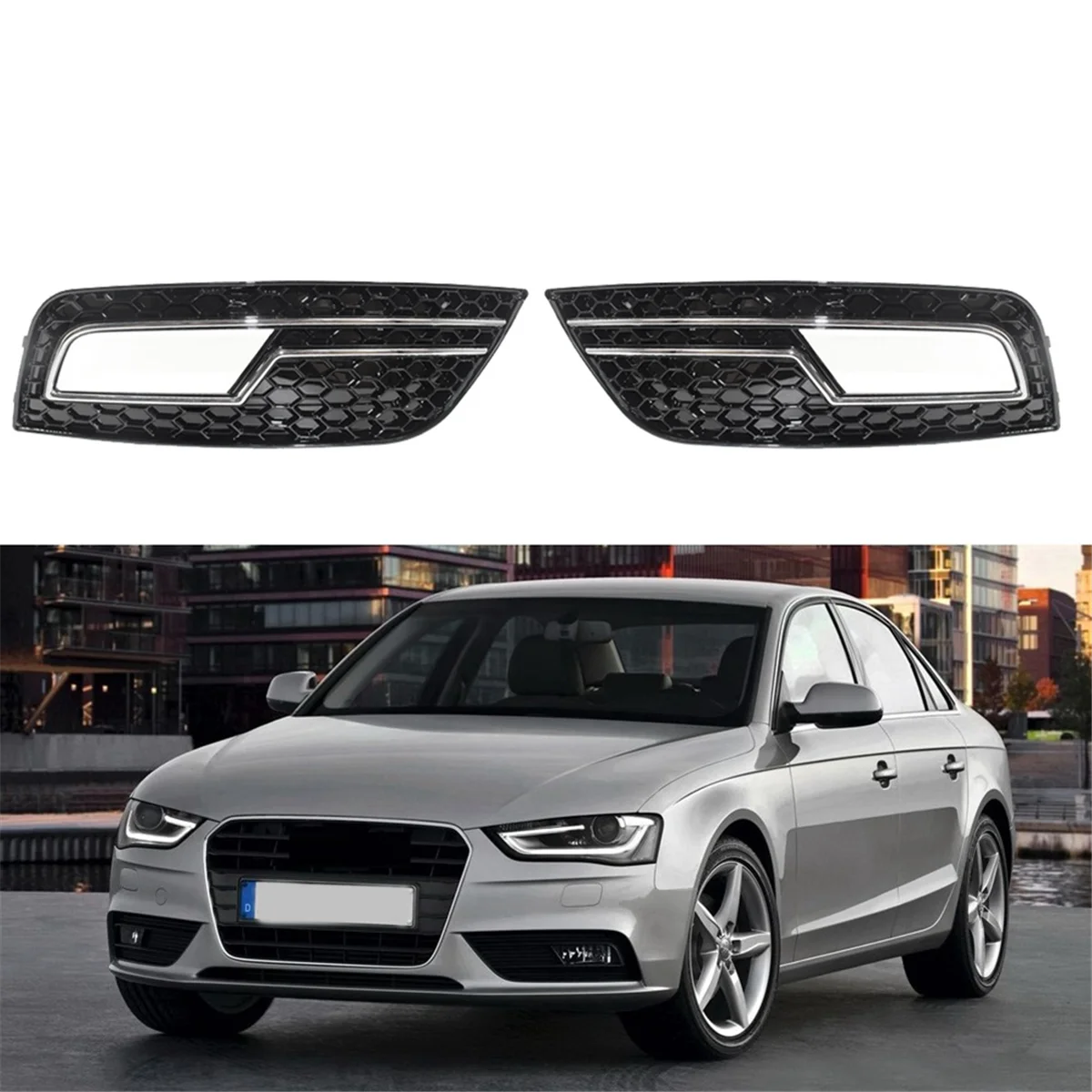 Chrome Front Bumper Honeycomb Grill Fog Light Cover for A4 B8.5 Standard Edition 2013-2016