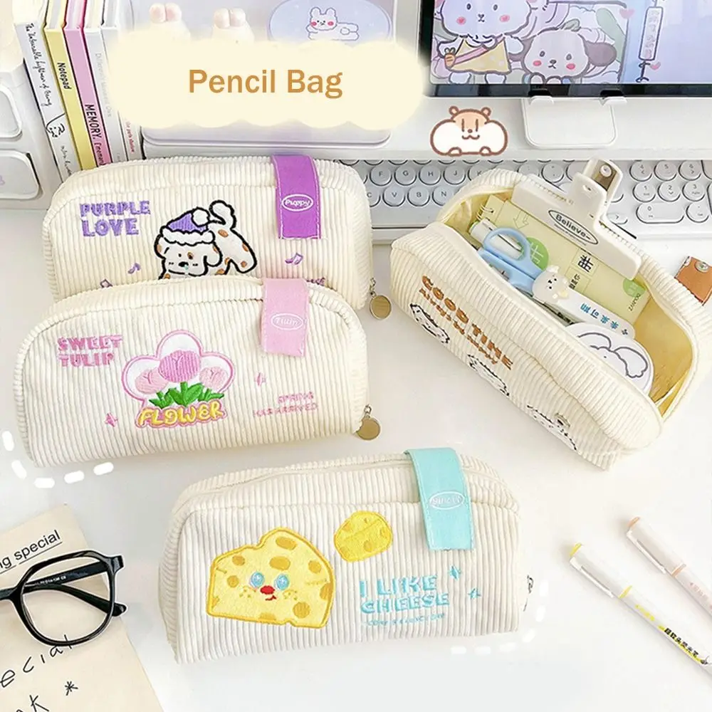 High Capacity Children Stationery Pencil Pouch High Capacity Zipper Embroidery Pencil Bag Multilayer Aesthetic Pencil Bag