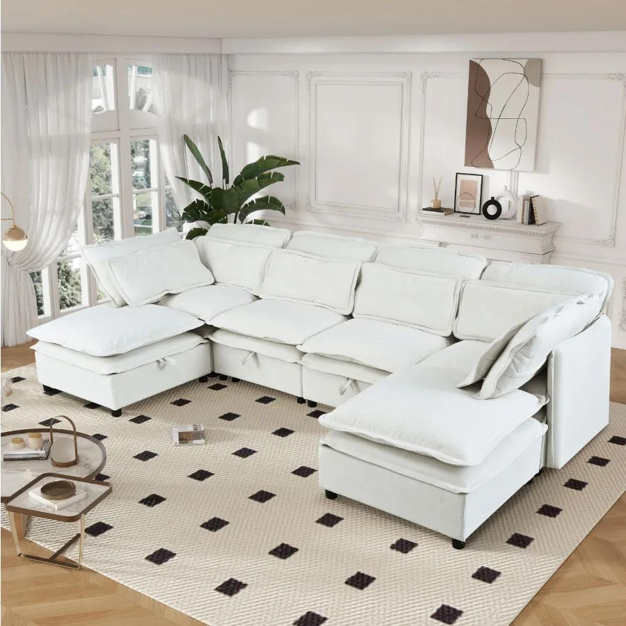 

U_Style DoubleLayer Cushion Modern Large UShaped Modular Sofa Freely Combinable 6Seater with Storage Function Convertible to So
