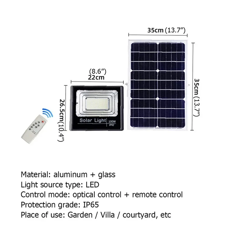 TEMOU Luz Solar 30W 60W 100W 200W Pátio Exterior À Prova D 'Água IP65 Lâmpada de Parede LED Controle Remoto
