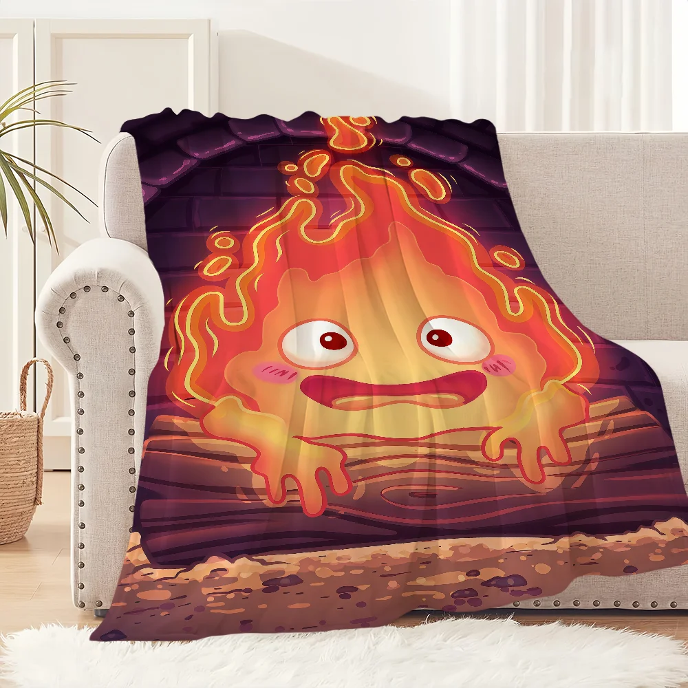 anime C-Calcifer Flannel warm fanart comfort soft plush blanket sofa cute living cute room office bedroom travel cartoon gift