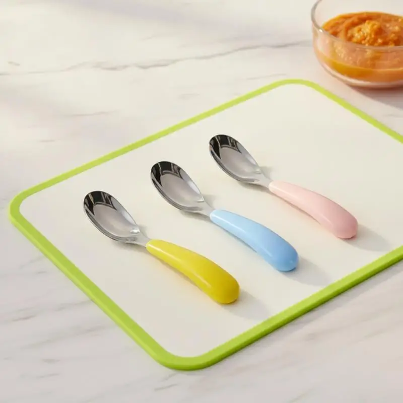 Stainless Steel Baby Feeding Scoop Creative Flat Bottom Design Food Safe Spoon for Household Toddler Weaning