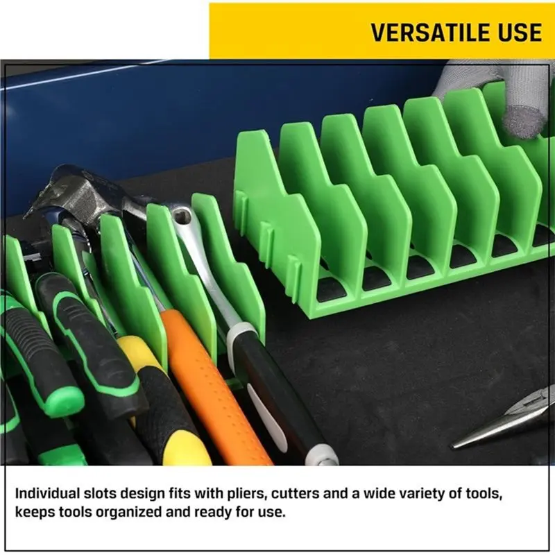 AT14 Pliers Organizer Green Non-Slip Rubber Base, 4-Pack 40-Slot Expandable Tool Rack For Storing Pliers, Cutters, Wrenches