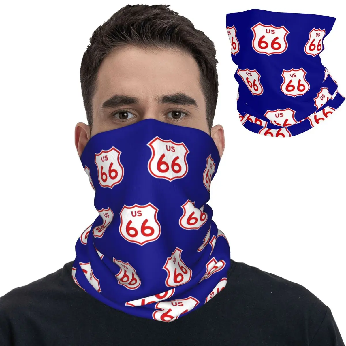 Route 66 Motorcycle Racing Bandana Neck Cover Printed Wrap Scarf Multi-use Face Mask Running Unisex Adult All Season