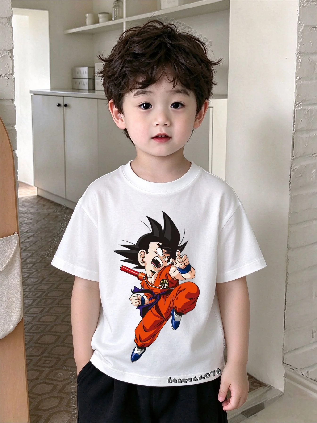 100% Cotton Children's T-shirt - Dragon Ball - Handheld Magic Wand - Little Sun Wukong Cartoon Print - Soft and Breathable Top