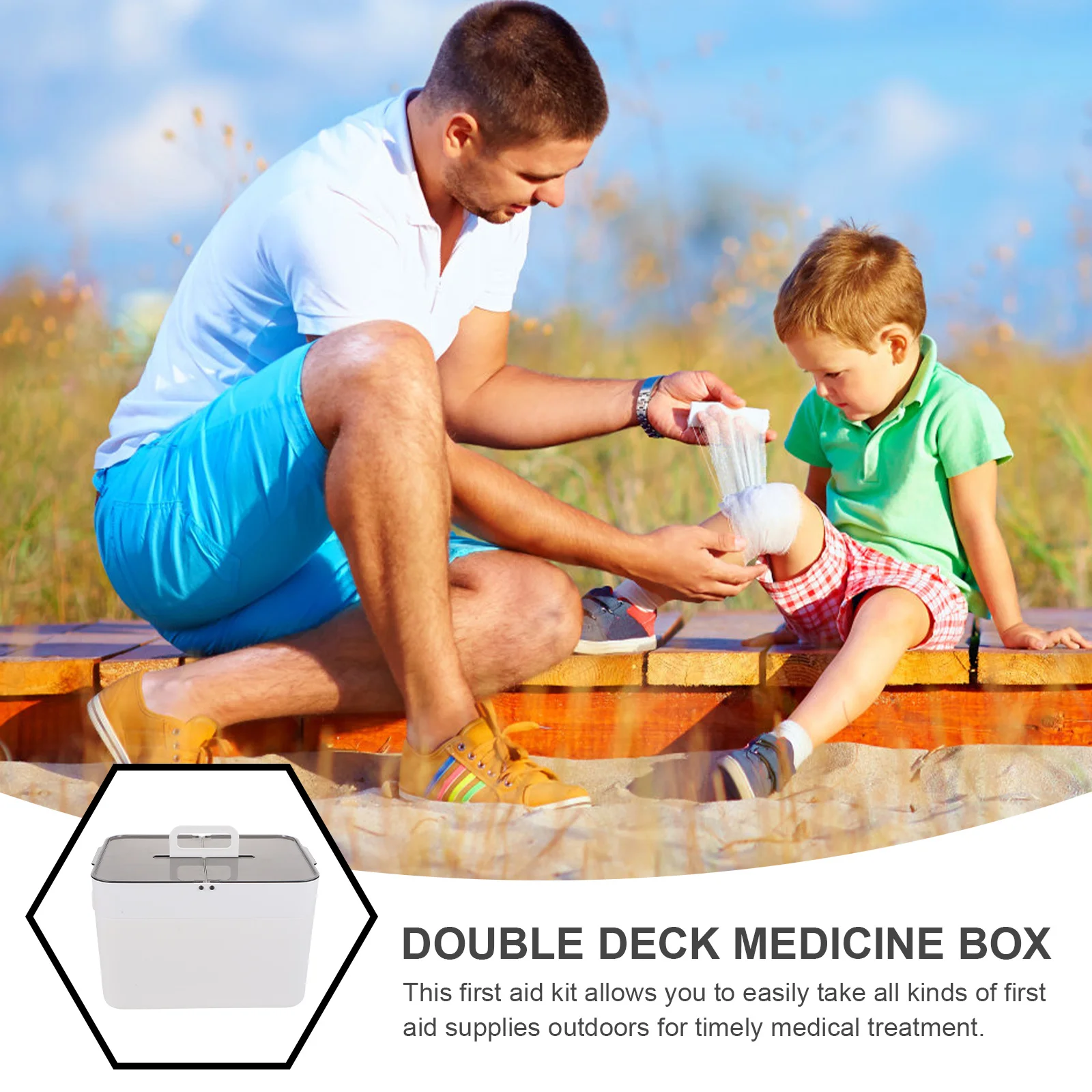 1 قطعة صندوق دواء كبير طبقة مزدوجة طقم طبي بلاستيكي محمول صندوق تخزين الإسعافات الأولية منظم خفيف الوزن للمكتب المنزلي