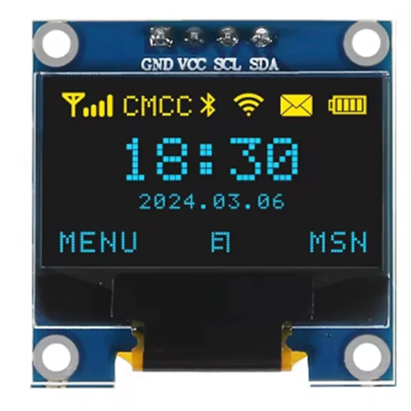 B03B-0.96 Inch OLED Display Screen Module I2C IIC 128X64 SSD-1306 LCD Screen 3.3V-5V Blue Yellow For ESP32 ESP8266